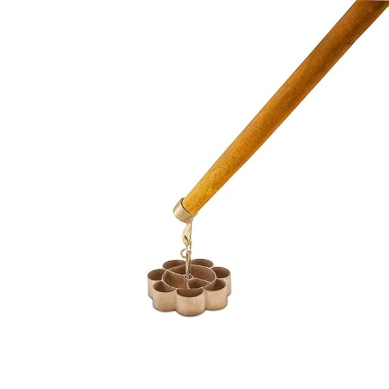 Bronze Achappam / Achu Murukku Mould Maker with Wooden Handle