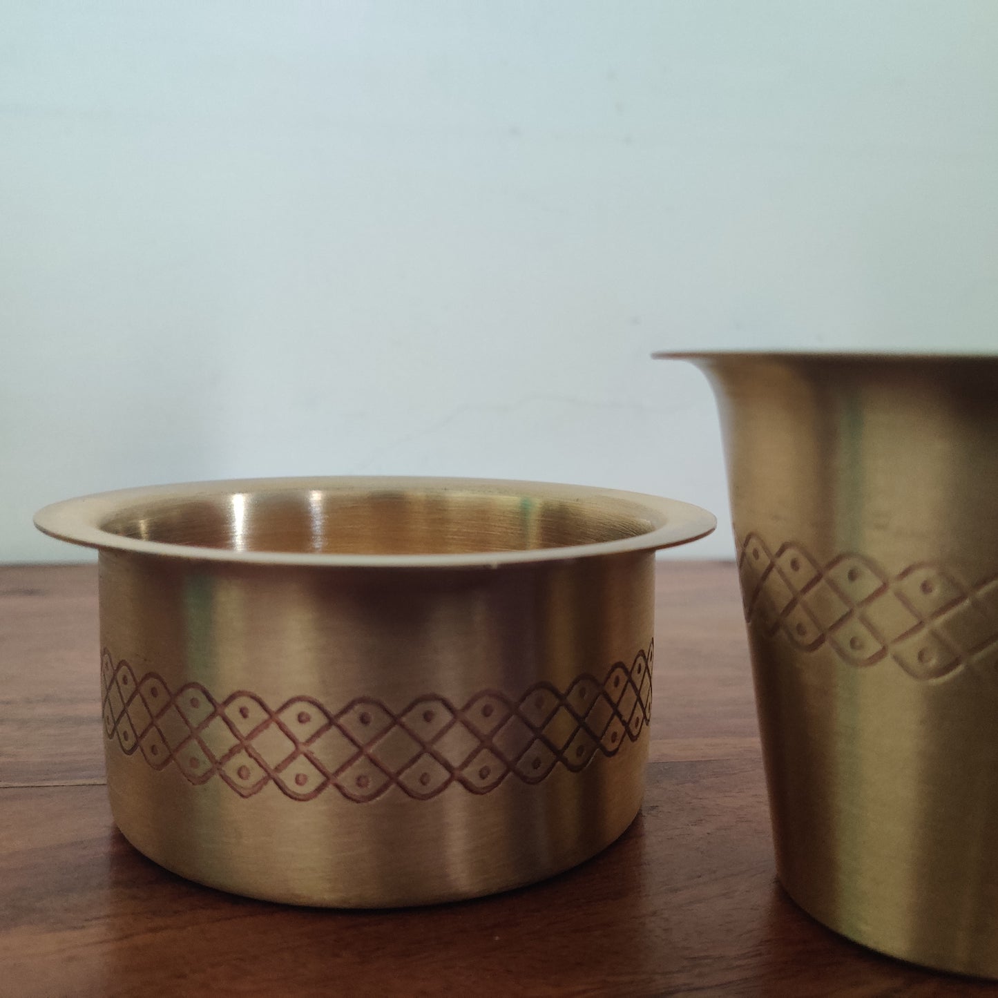 Brass Dabara Set | Matte - Kolam Engraved | Traditional Peetal / Pithalai Davara Set of 2