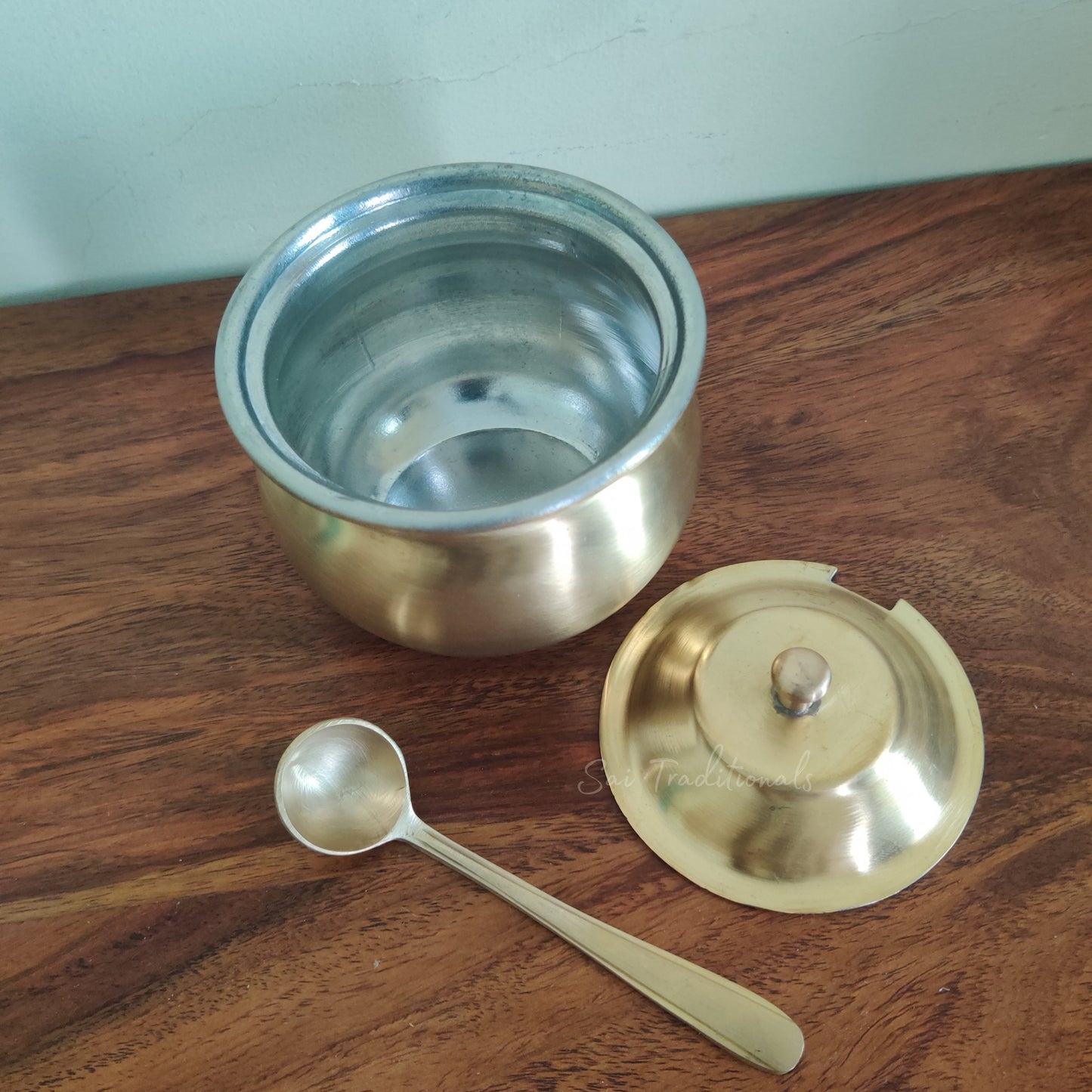 Brass Ghee Pot | Traditional Brass Ghee Storage Container | Matte Finish with Spoon & Lid