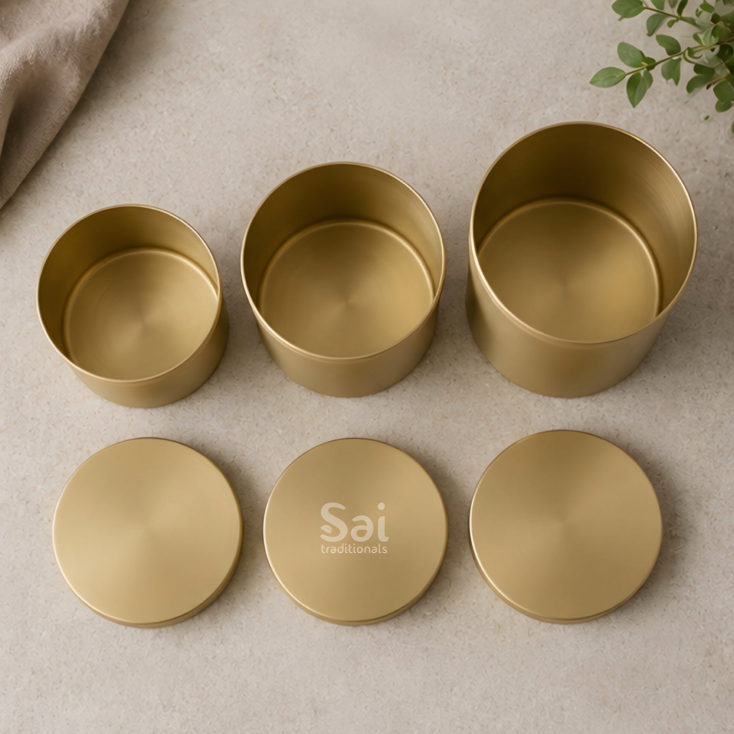 Brass Storage Container | Set of 3 | Matte Plain – Multipurpose Brass Dabba
