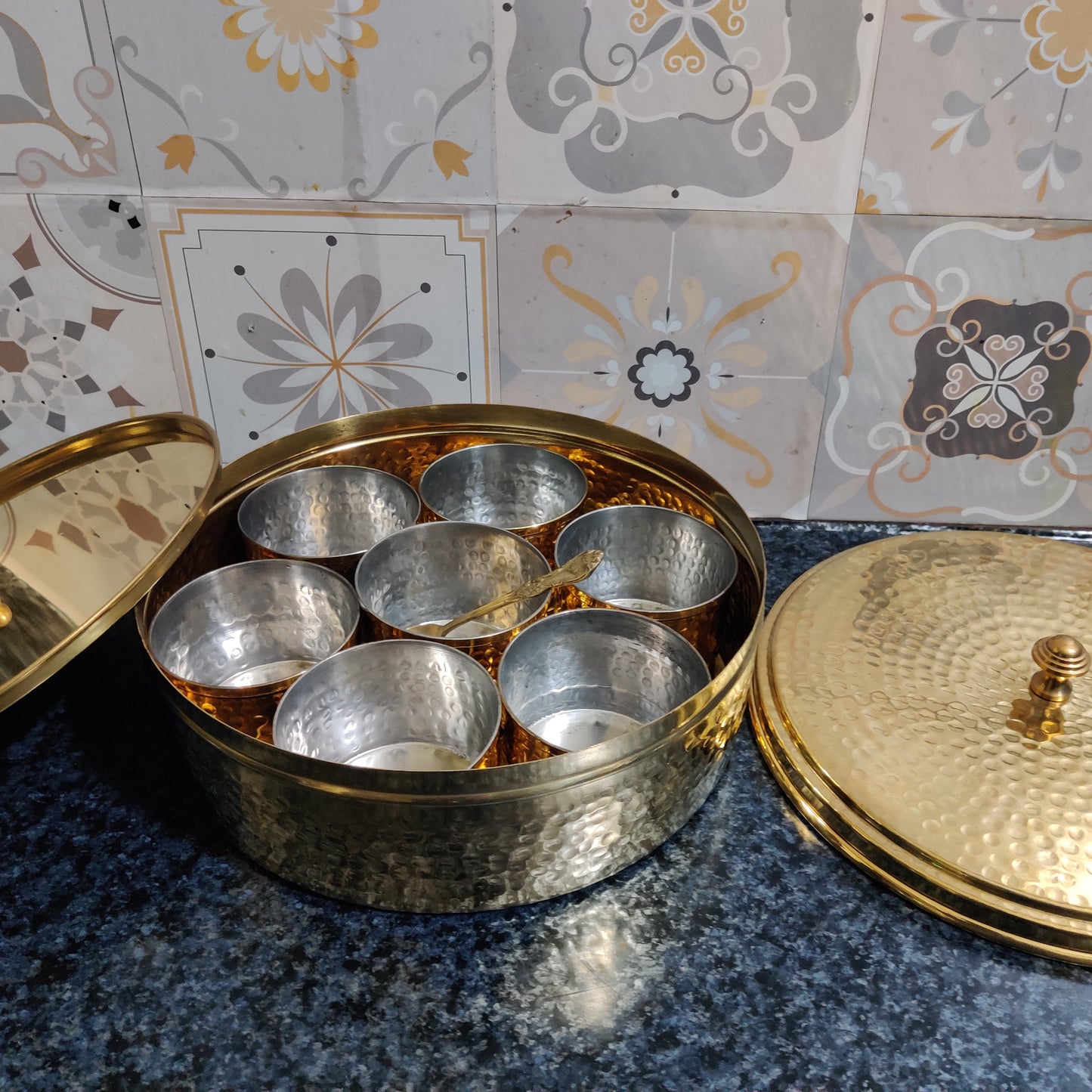 Brass Spice / Masala Box | Peetal - Pithalai Anjaraipetti