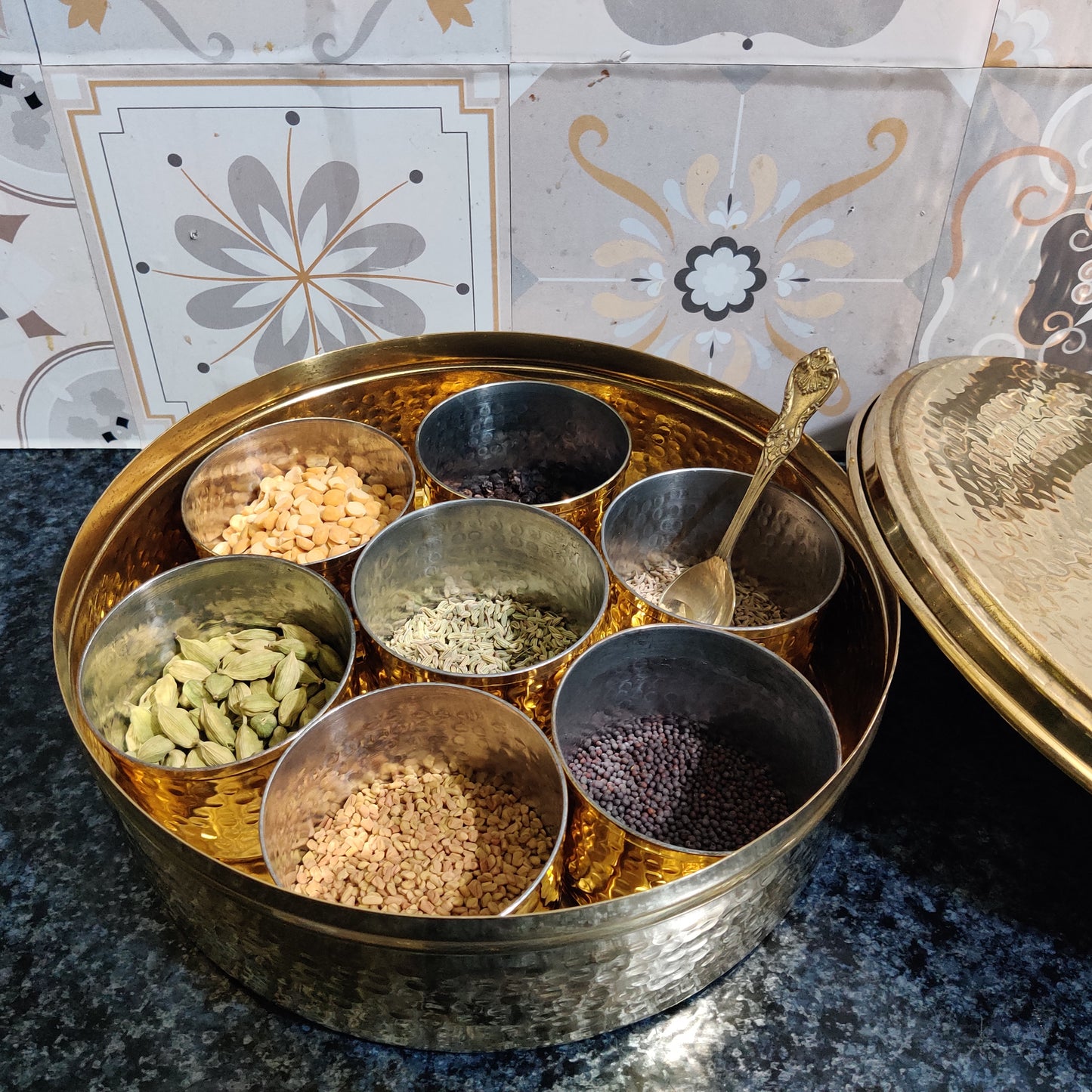 Brass Spice / Masala Box | Peetal - Pithalai Anjaraipetti