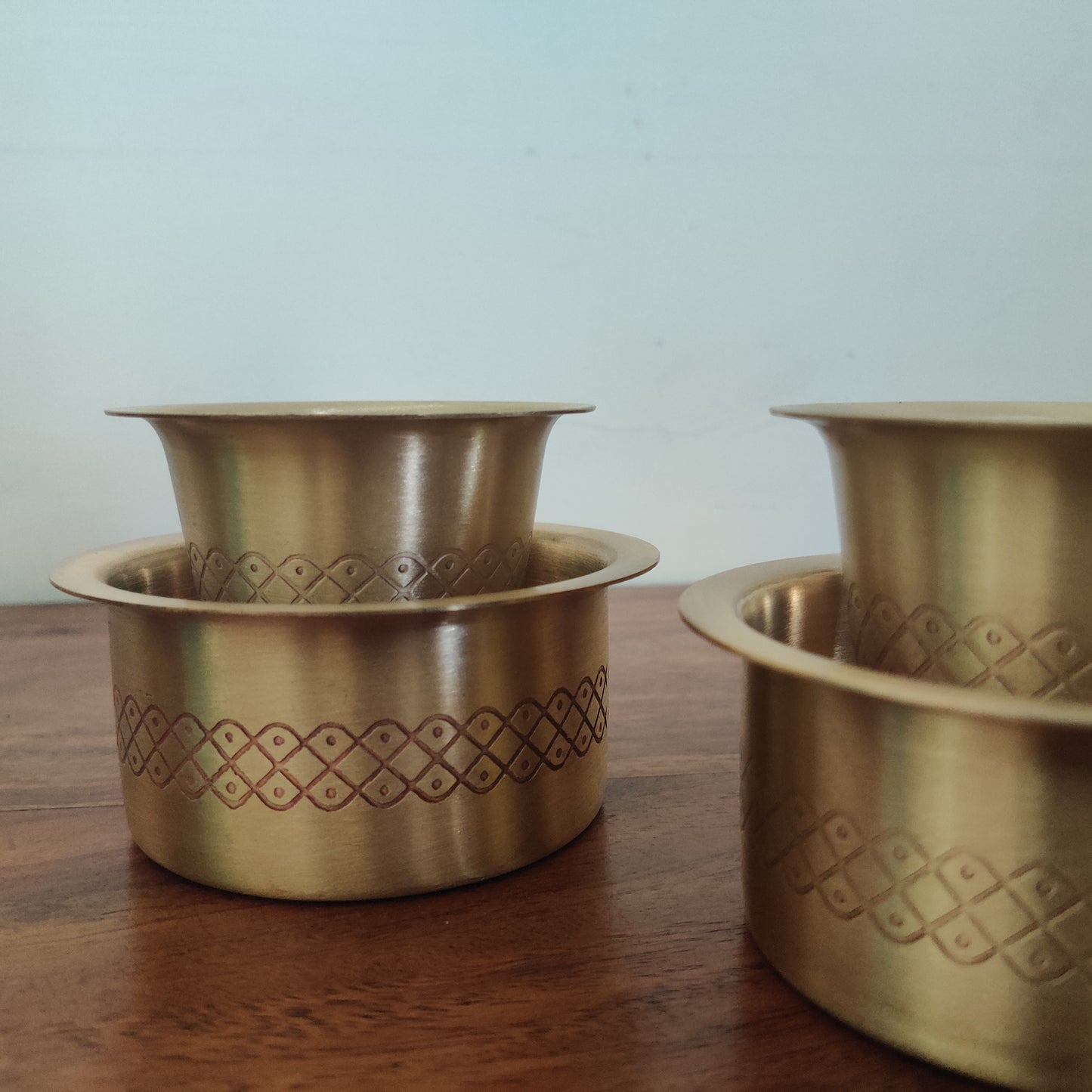 Brass Dabara Set | Matte - Kolam Engraved | Traditional Peetal / Pithalai Davara Set of 2