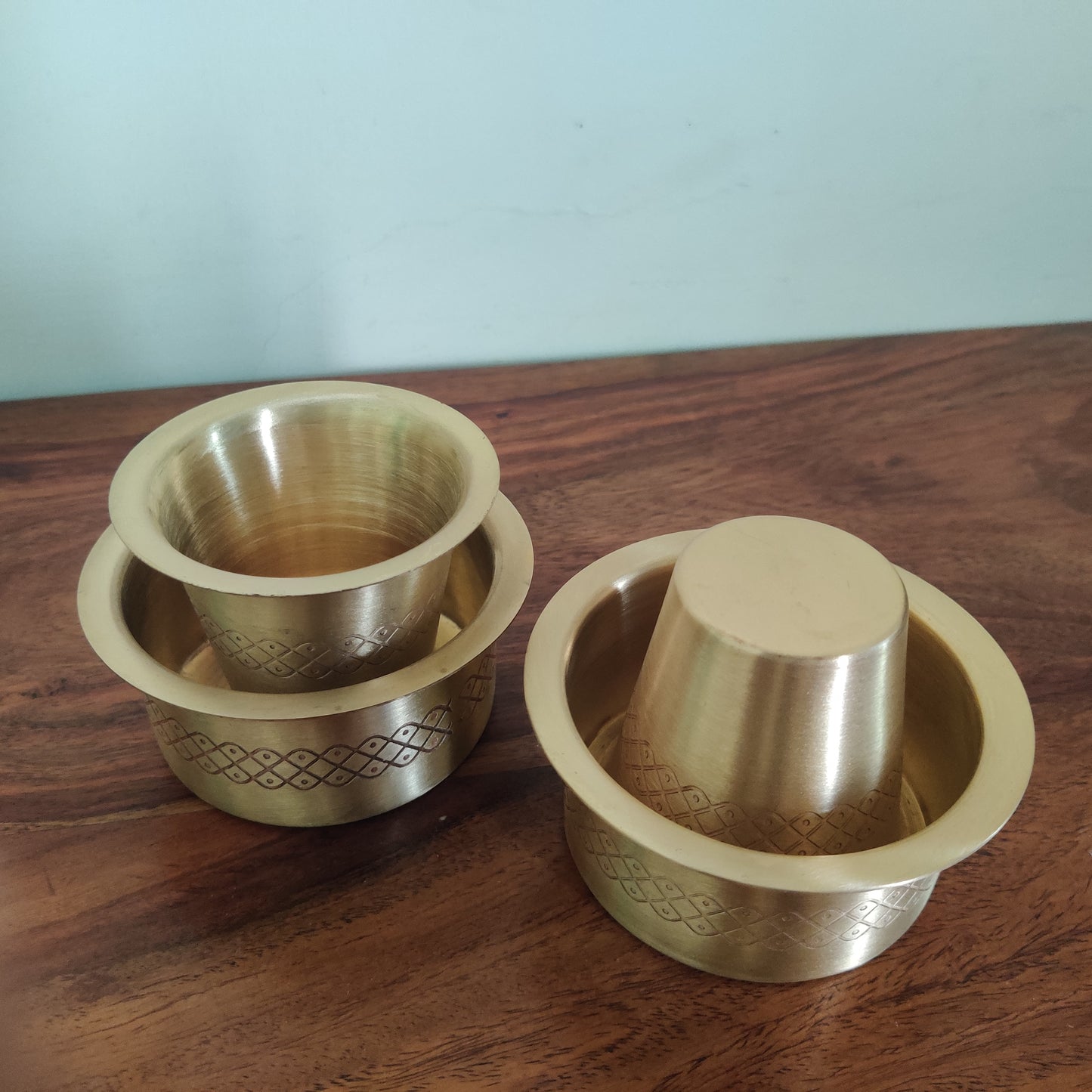 Brass Dabara Set | Matte - Kolam Engraved | Traditional Peetal / Pithalai Davara Set of 2