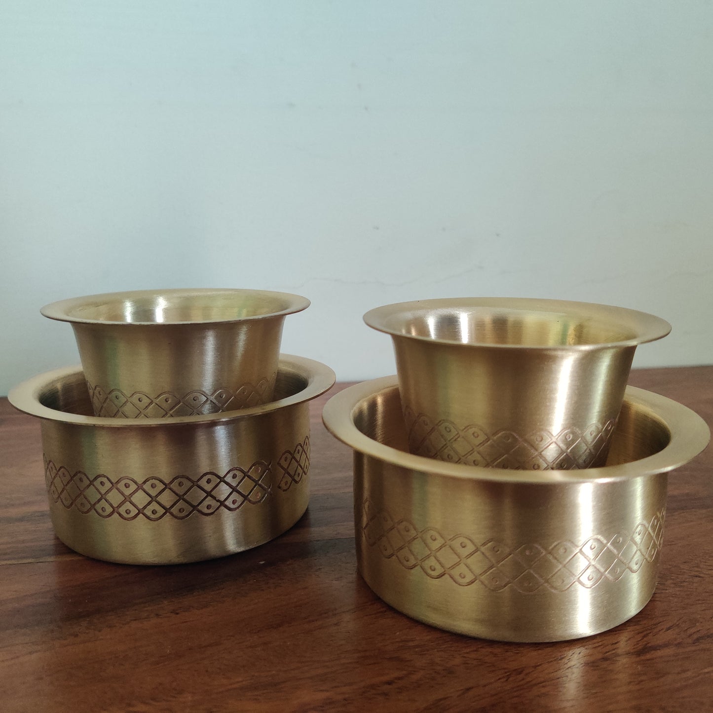 Brass Dabara Set | Matte - Kolam Engraved | Traditional Peetal / Pithalai Davara Set of 2