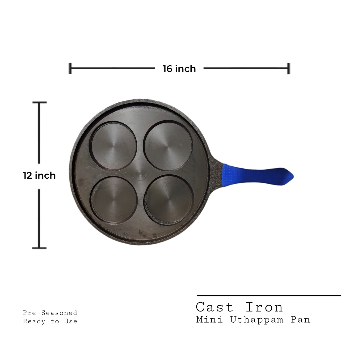 Cast Iron Mini Uthappam Tawa | Pre-Seasoned | Uthappam Pan