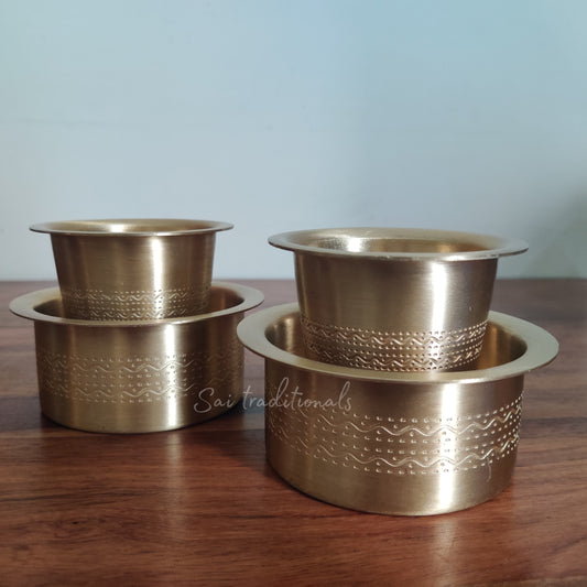 Brass Dabara Set | Matte - Engraved | Traditional Peetal / Pithalai Davara Set of 2