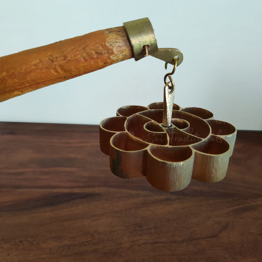 Bronze Achappam / Achu Murukku Mould Maker with Wooden Handle