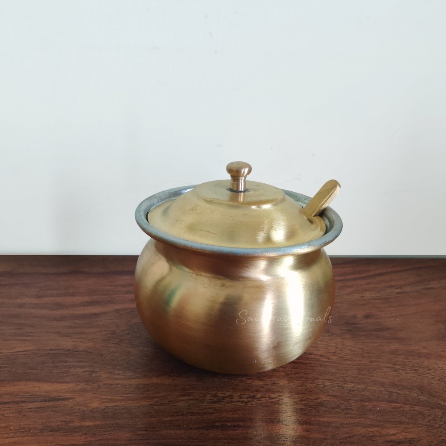 Brass Ghee Pot | Traditional Brass Ghee Storage Container | Matte Finish with Spoon & Lid