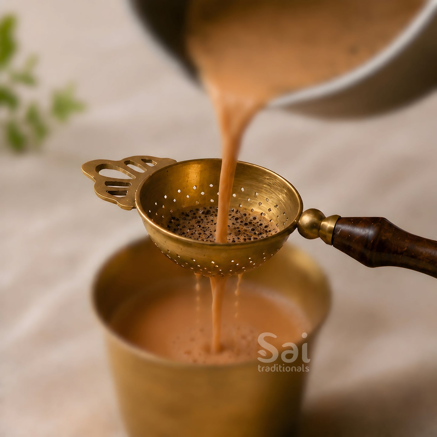 Brass Tea Strainer with wooden handle