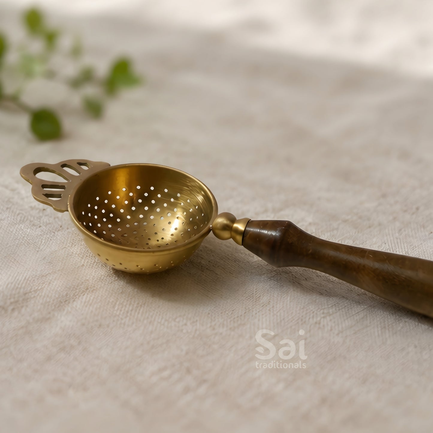 Brass Tea Strainer with wooden handle