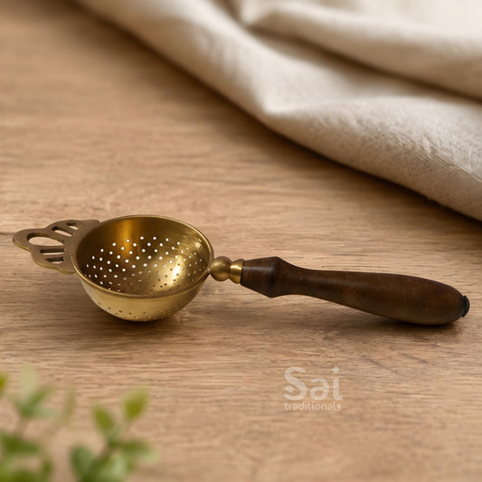 Brass Tea Strainer with wooden handle