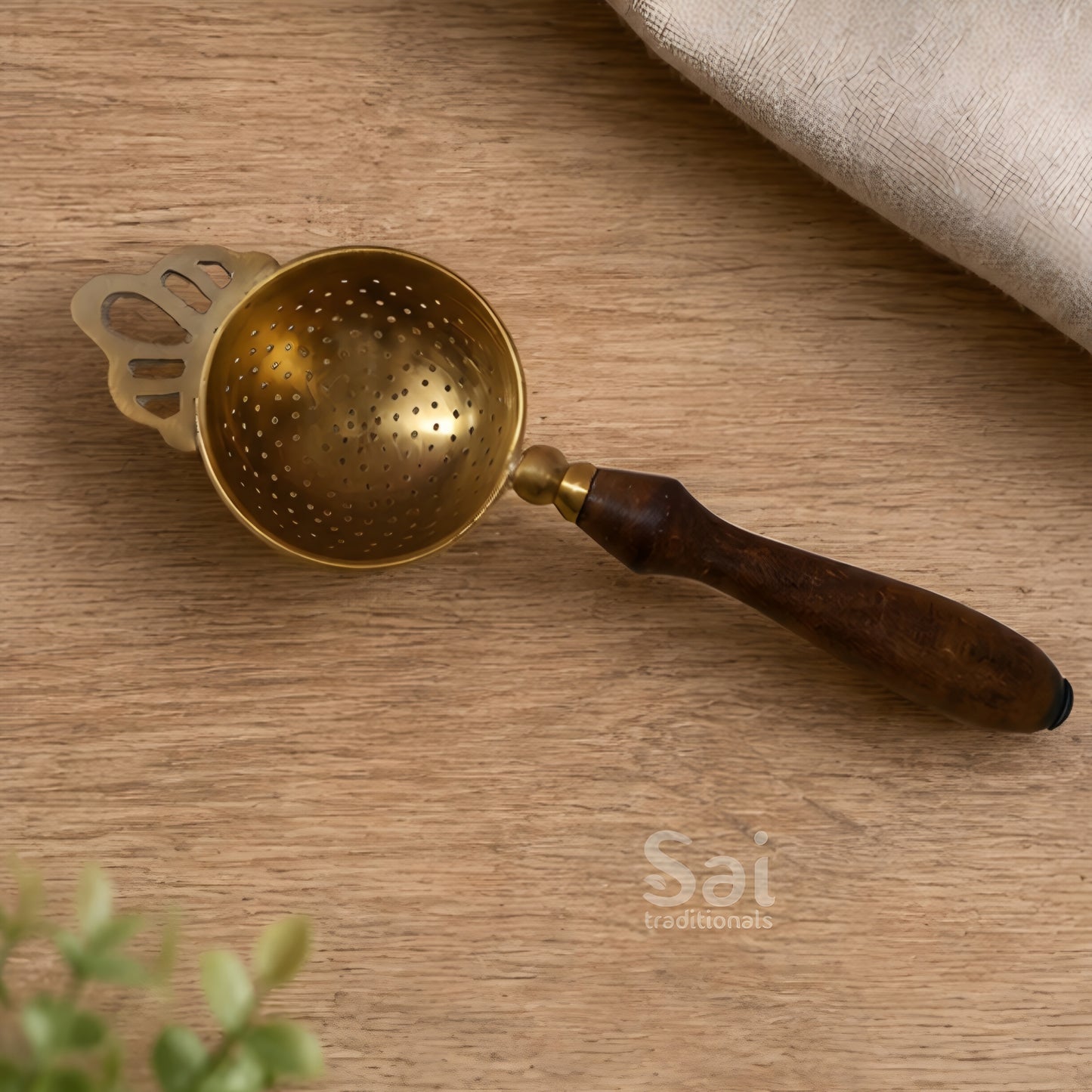 Brass Tea Strainer with wooden handle