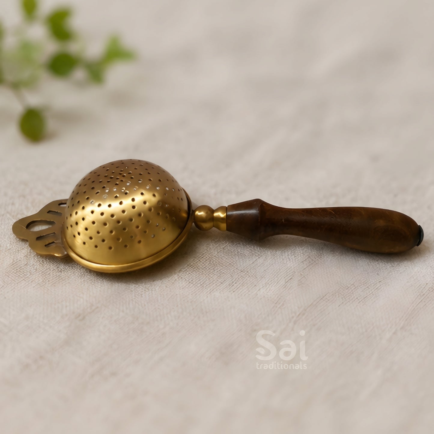 Brass Tea Strainer with wooden handle