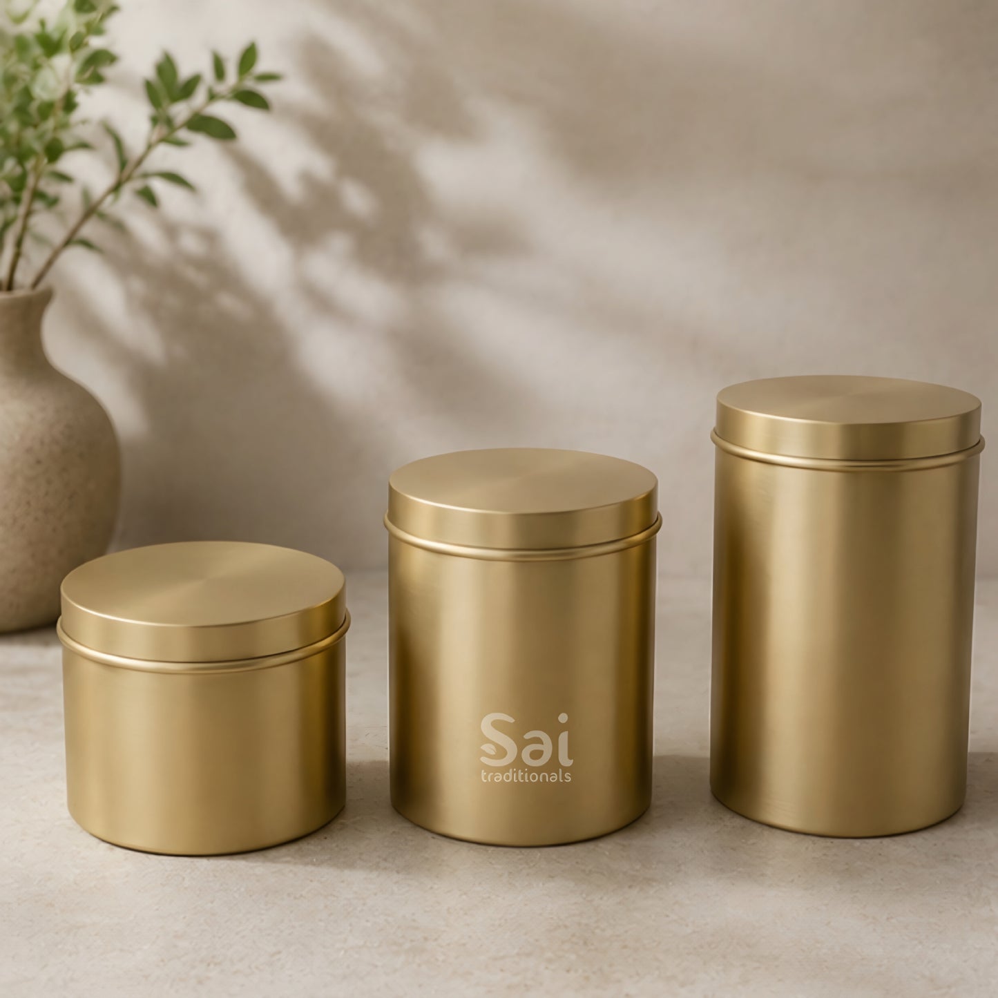 Brass Storage Container | Set of 3 | Matte Plain – Multipurpose Brass Dabba