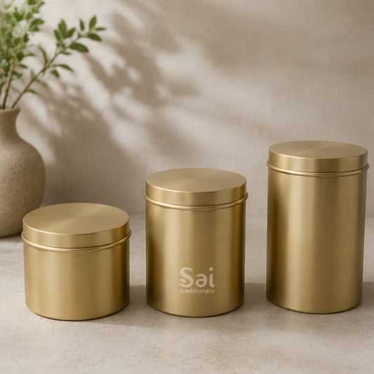 Brass Storage Container | Set of 3 | Matte Plain – Multipurpose Brass Dabba