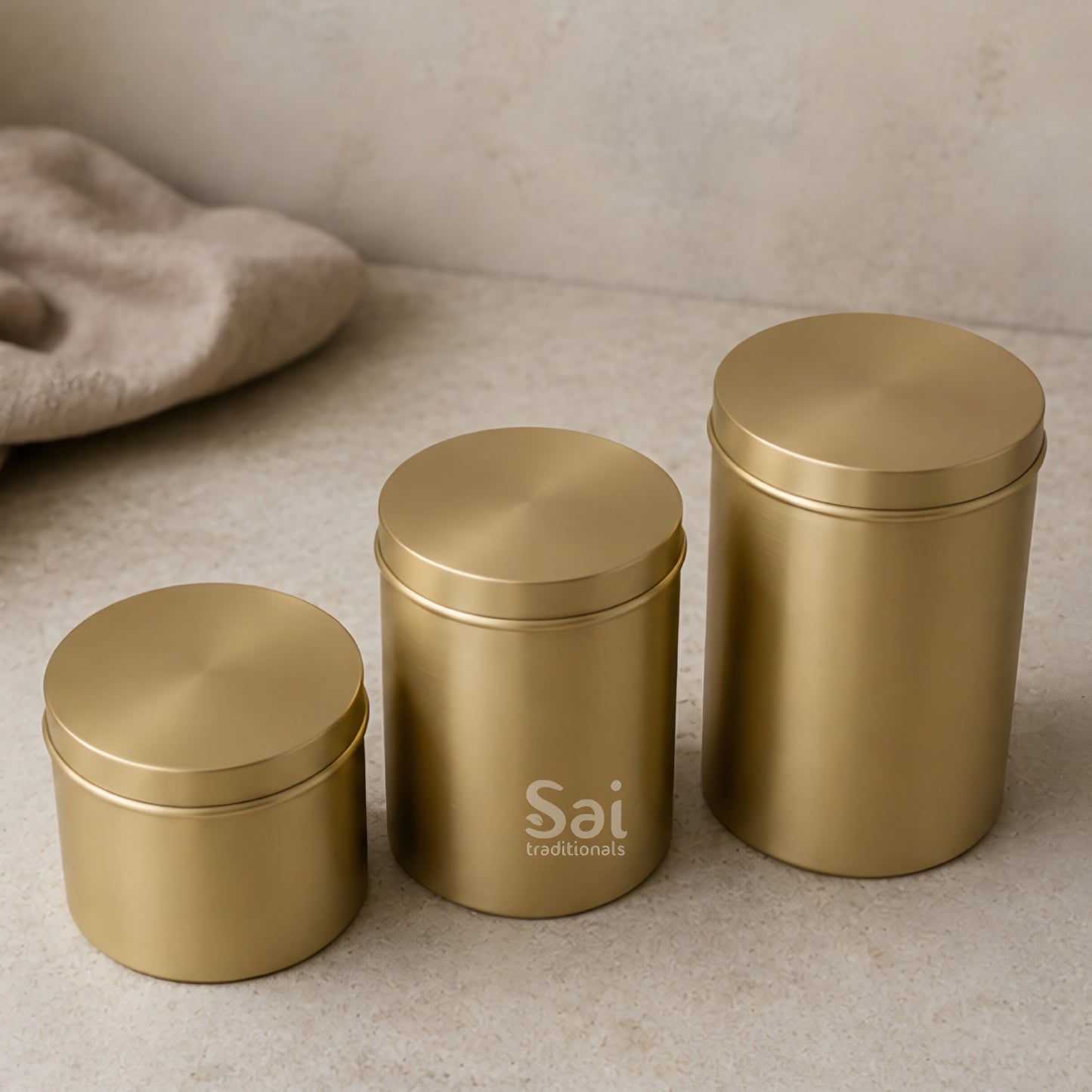 Brass Storage Container | Set of 3 | Matte Plain – Multipurpose Brass Dabba