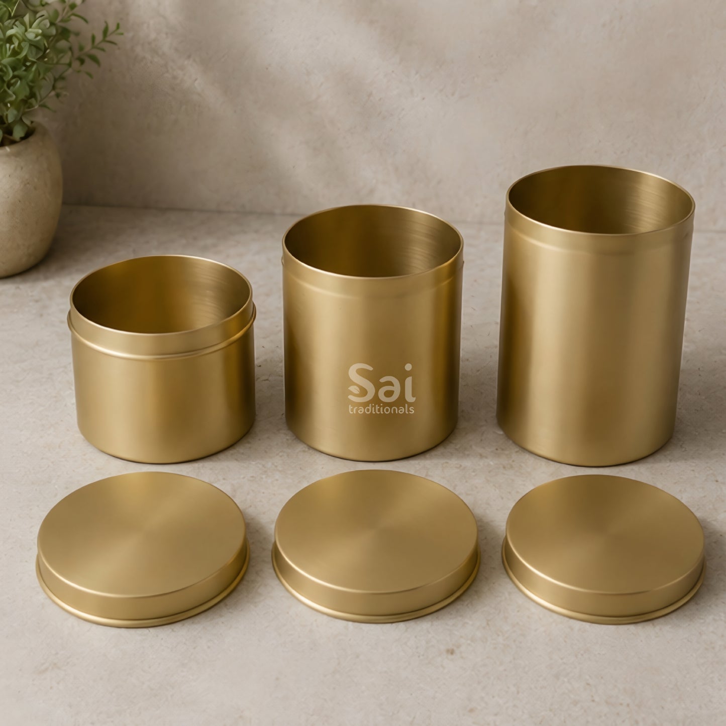Brass Storage Container | Set of 3 | Matte Plain – Multipurpose Brass Dabba