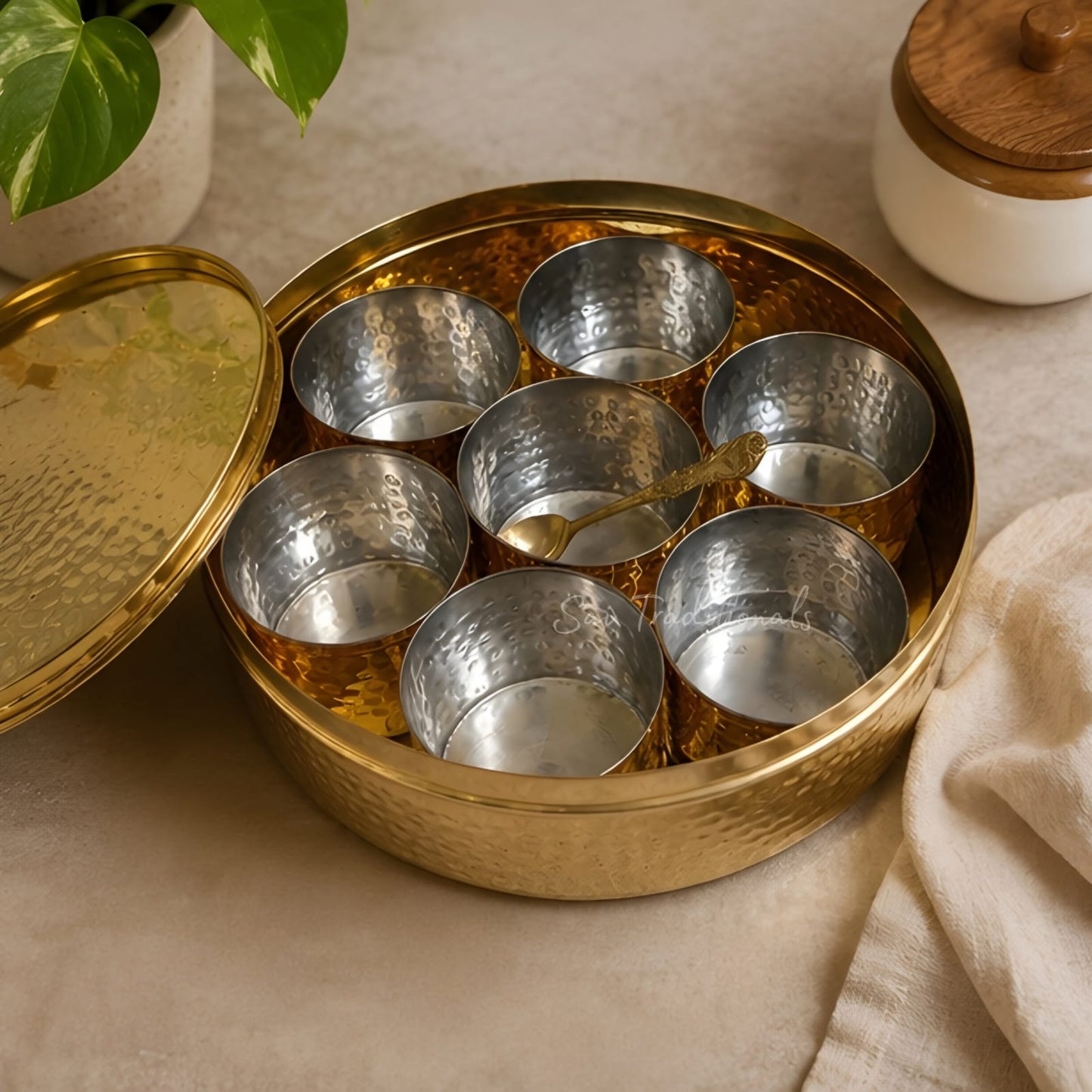 Brass Spice / Masala Box | Peetal - Pithalai Anjaraipetti