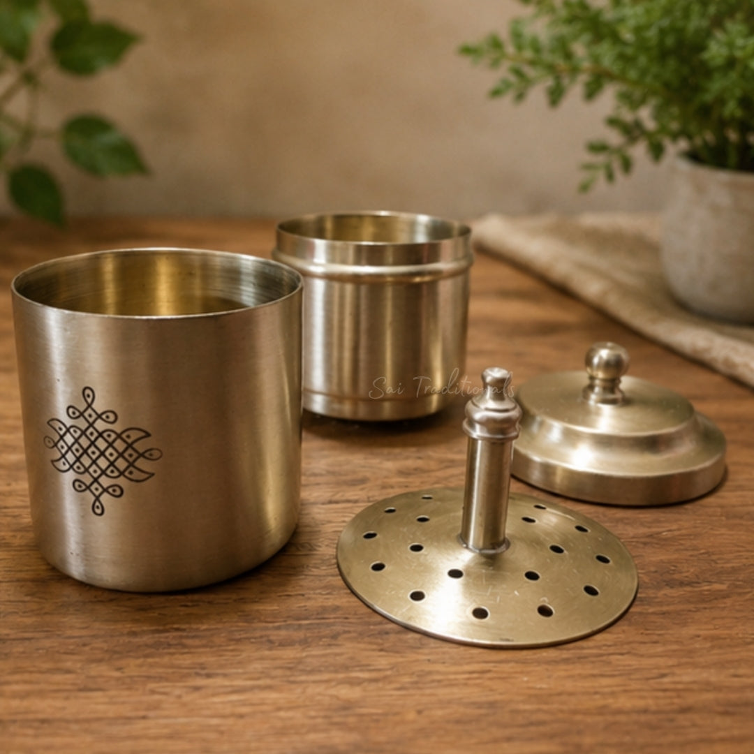 Brass Coffee Filter | South Indian Filter Coffee Maker | Matte - Kolam Engraved