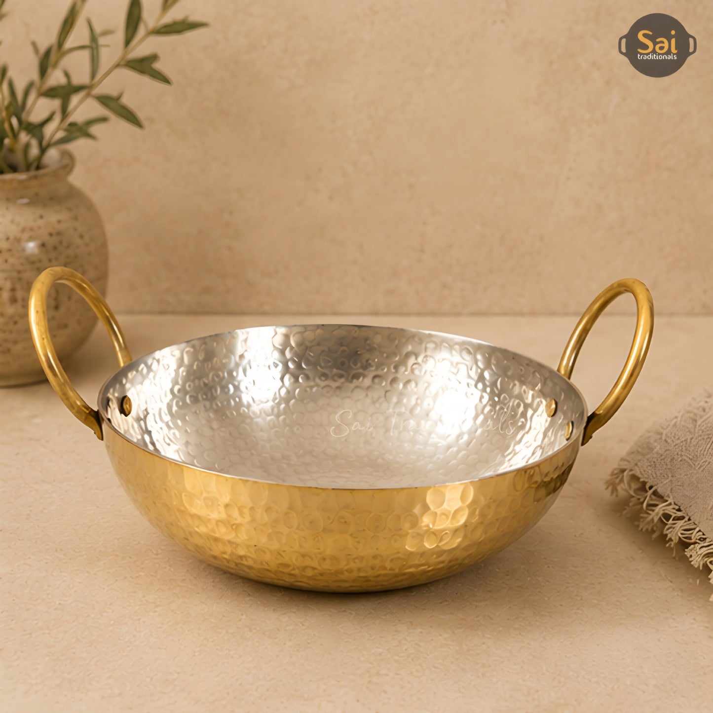 Brass Kadai | Hammered Finish | Tin Lining