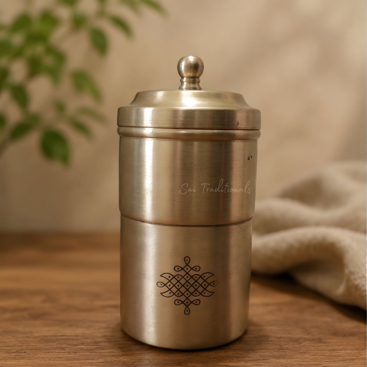Brass Coffee Filter | South Indian Filter Coffee Maker | Matte - Kolam Engraved