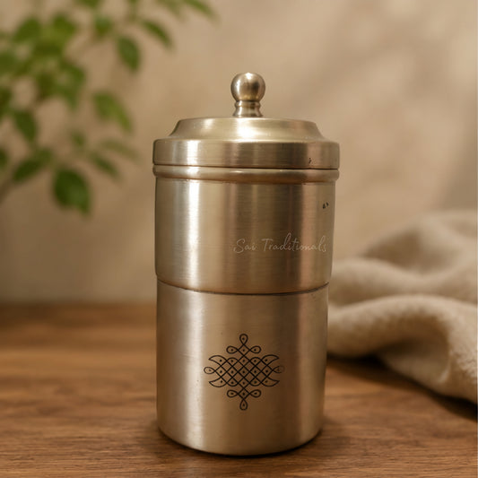 Brass Coffee Filter | South Indian Filter Coffee Maker | Matte - Kolam Engraved