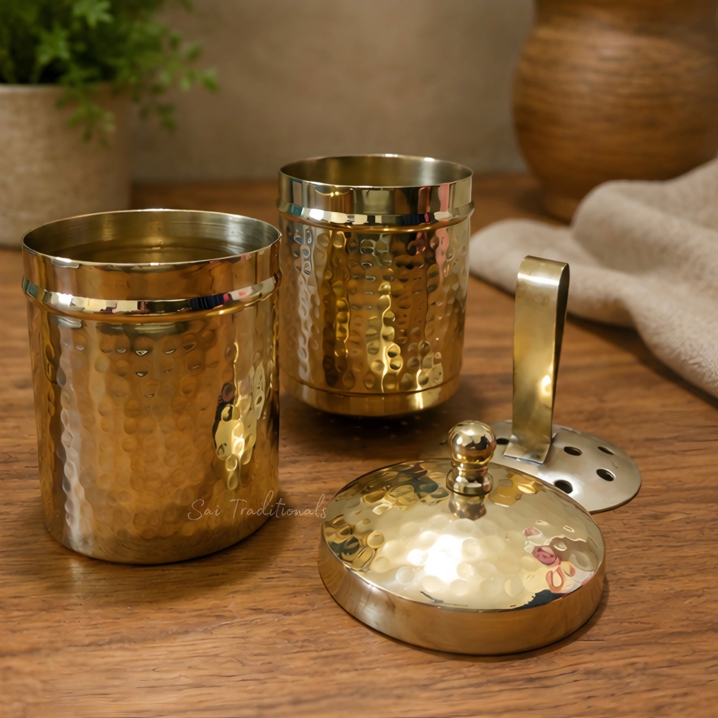 Brass Coffee Filter | South Indian Filter Coffee Maker | Glossy - Hammered